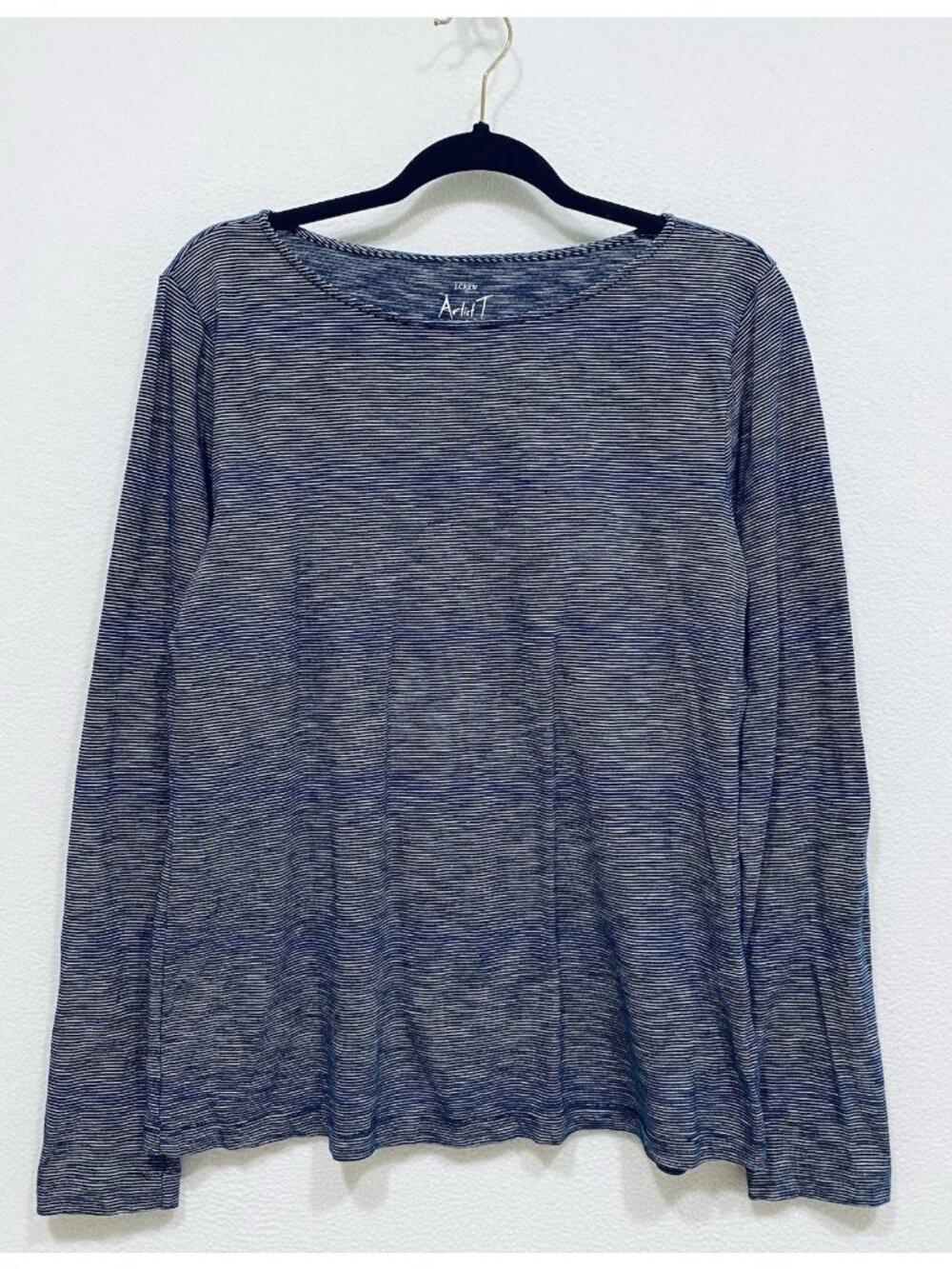 J Crew Top Womens Large Navy Blue Striped Artist Tee Nautical Beachy Cotton
